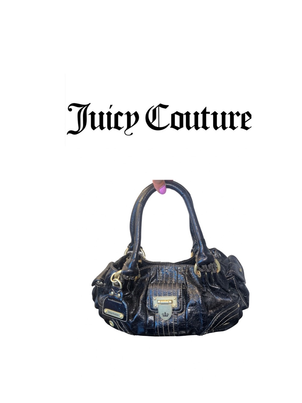 Juicy Couture Vintage Black Crinkle Distressed Black Leather Bag